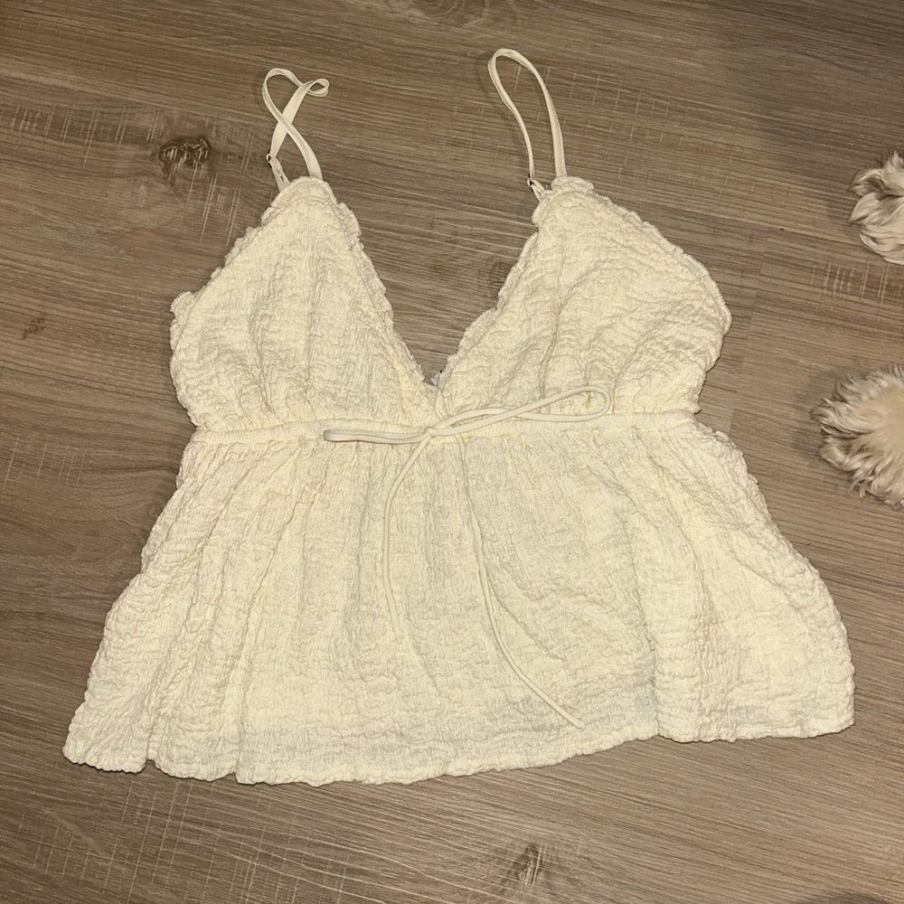 Cream Textured VNeck Top